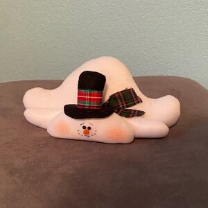 “Melting” Snowman Plush with Black Hat and Plaid Scarf
